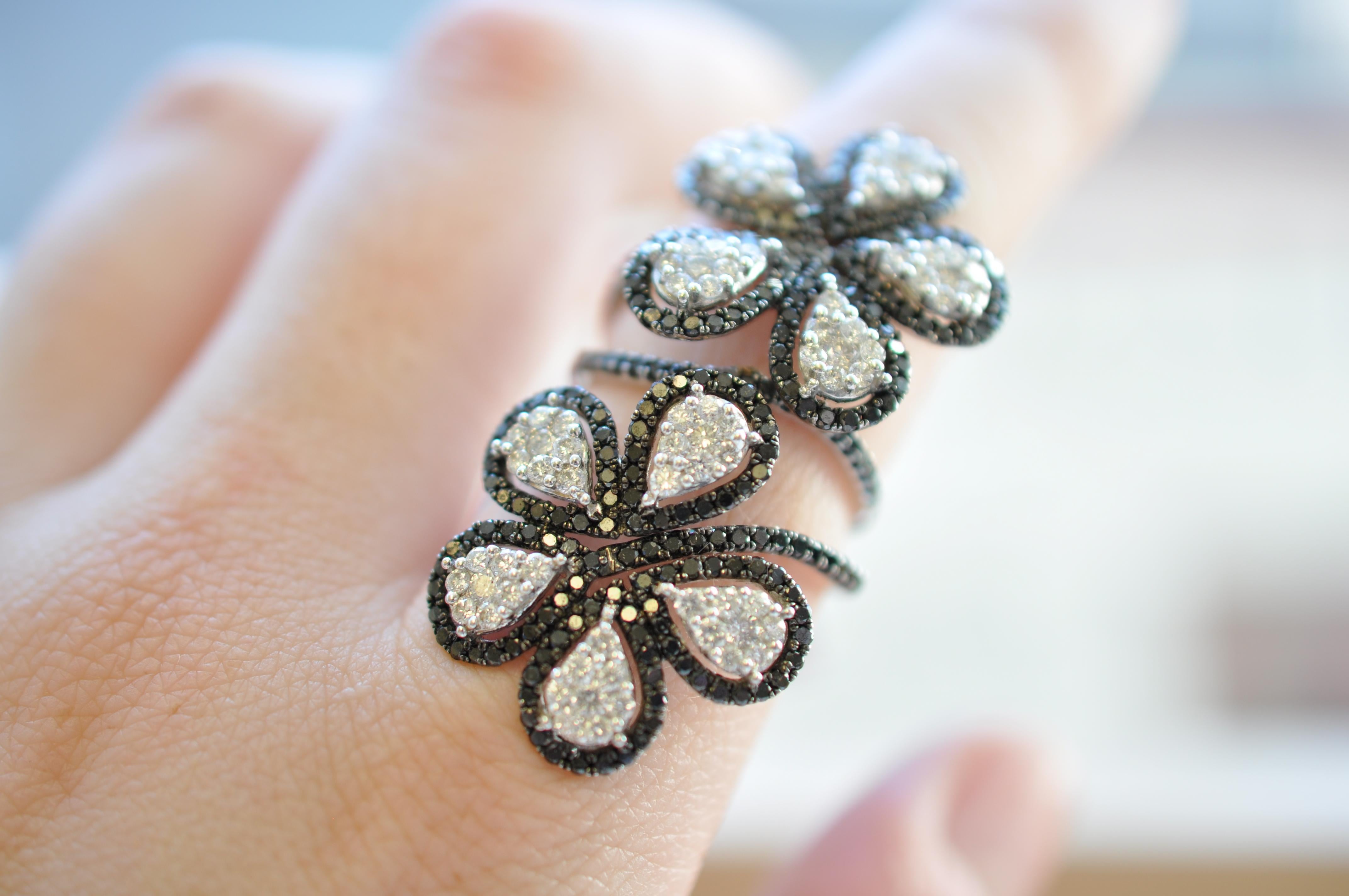 Women's Ruchi New York Black and White Diamond Flower Ring