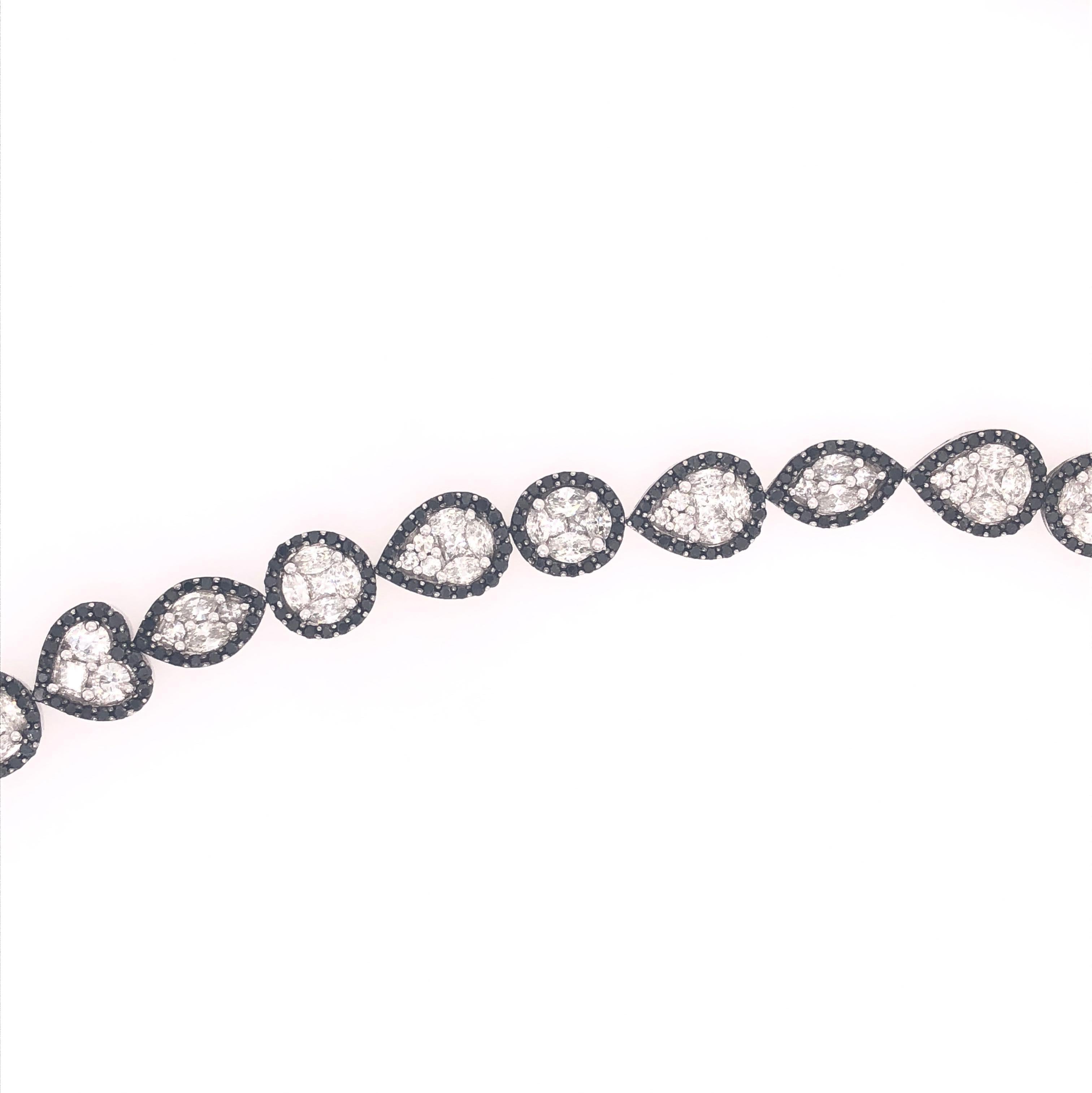 RUCHI Illusion-Tennisarmband, Schwarz-Weiß-Diamant Weißgold (Moderne) im Angebot
