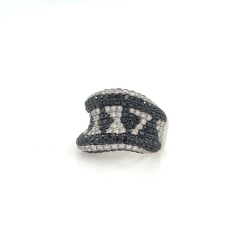 Mixed Cut RUCHI Black and White Diamond Pavé White Gold Cocktail Ring For Sale