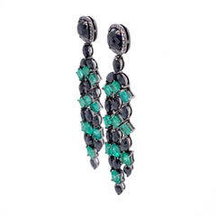 RUCHI Rosecut Black Diamond & Mixed Shape Emerald Black Rhodium Dangle Earrings