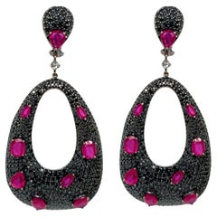 Ruchi New York Black Diamond and Ruby Dangling Earrings