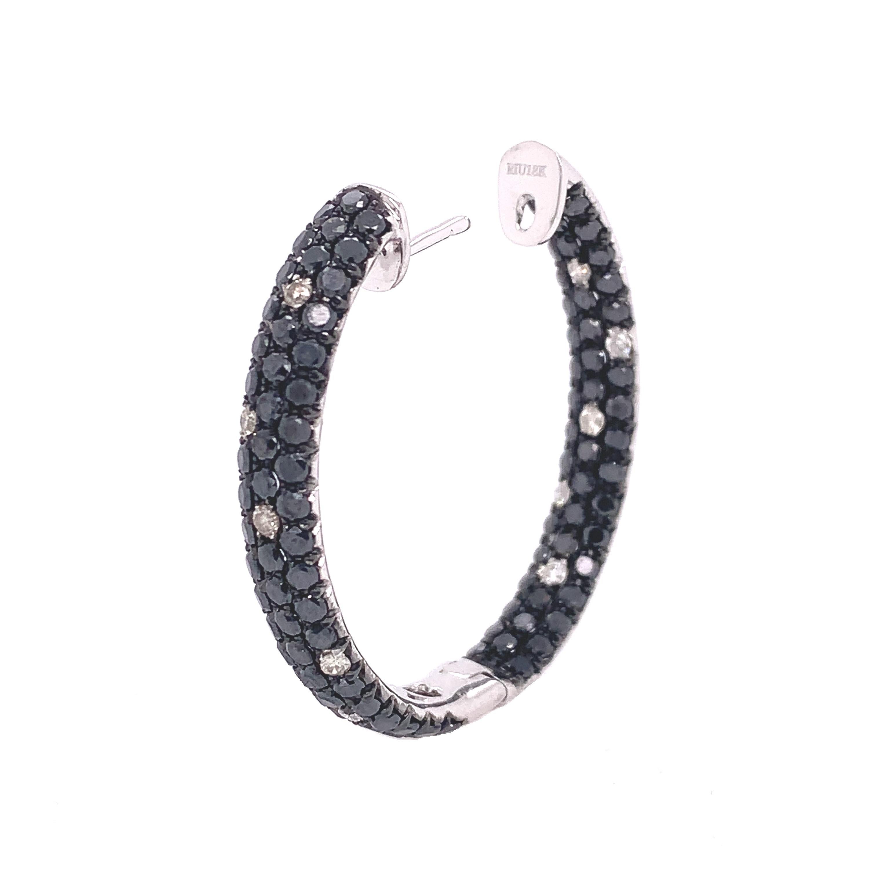 Round Cut Ruchi New York Black Diamond Hoops