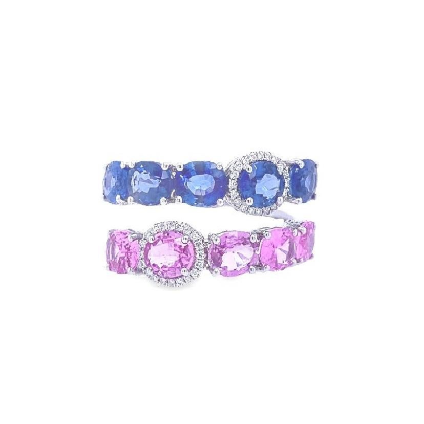 18K White Gold
Pink Sapphire-2.36 Cts
Blue Sapphire- 1.75 Cts
Diamonds- 0.08 Cts
All Diamonds are G-H/SI
