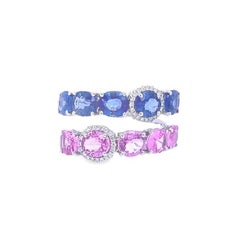 RUCHI Blue and Pink Sapphire with Diamond White Gold Bypass Ring