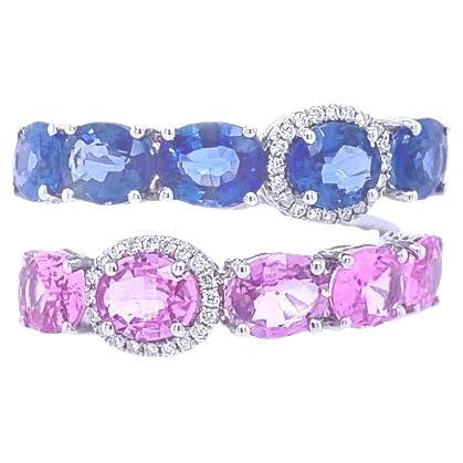 RUCHI Blue and Pink Sapphire with Diamond White Gold Bypass Ring