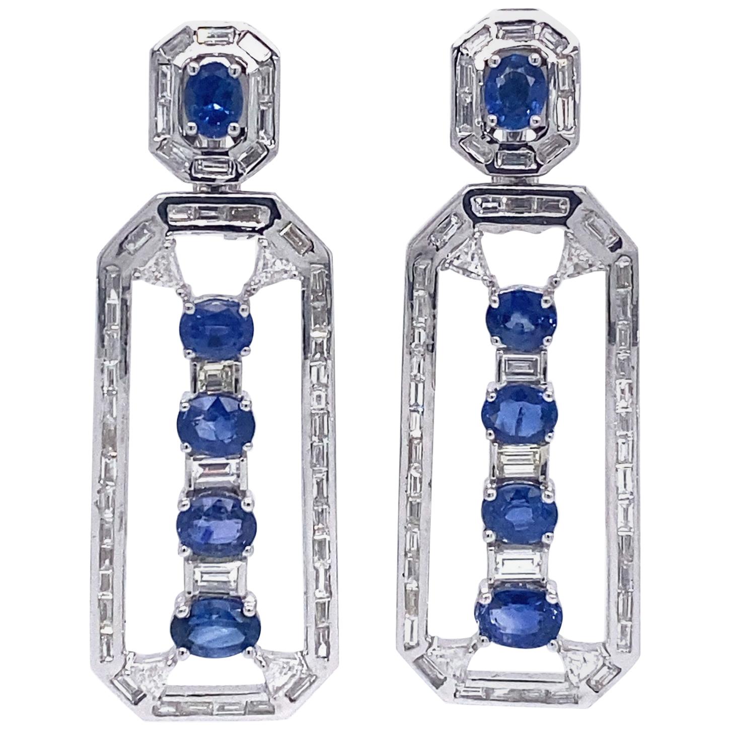 Ruchi New York Blue Sapphire and Diamond Art Deco Style Earrings