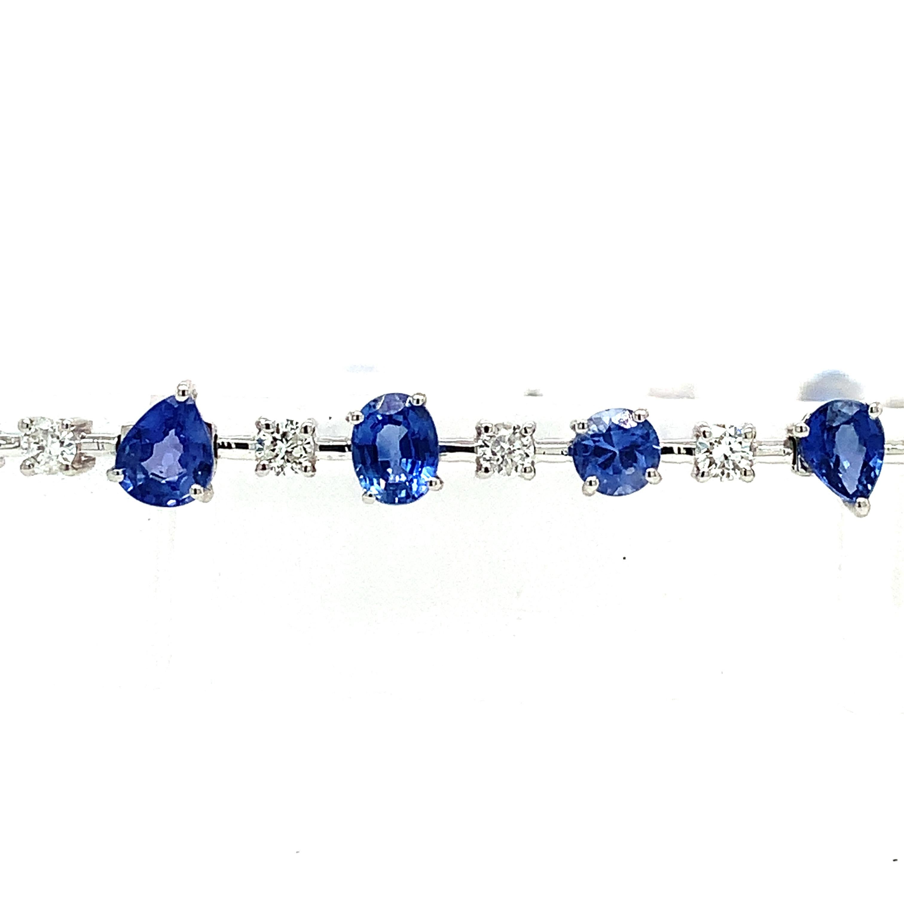 Mixed Cut RUCHI Mixed-Shape Blue Sapphire and Diamond White Gold Bracelet For Sale