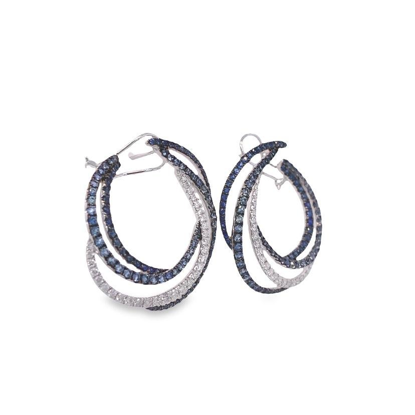 Contemporary RUCHI Pavé Blue Sapphire and Diamond C-Shape Earrings For Sale