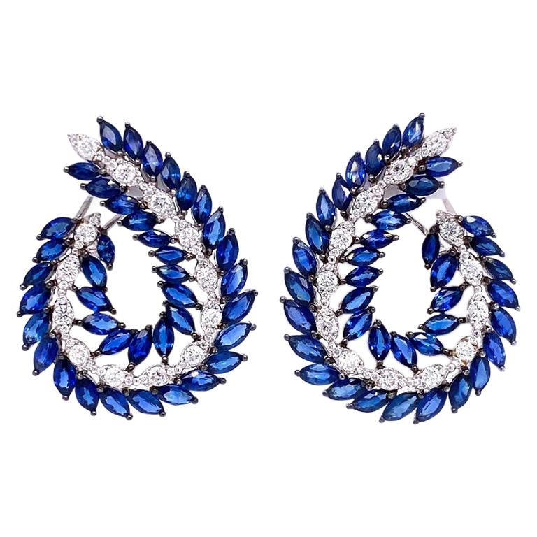 Ruchi New York Blue Sapphire and Diamond C Shape Earrings