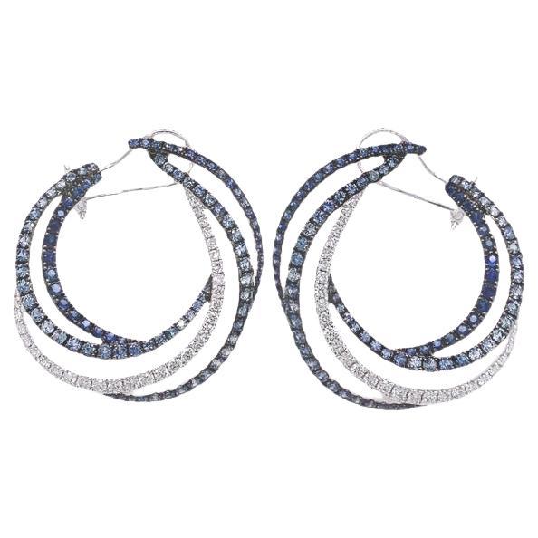 RUCHI Pavé Blue Sapphire and Diamond C-Shape Earrings For Sale