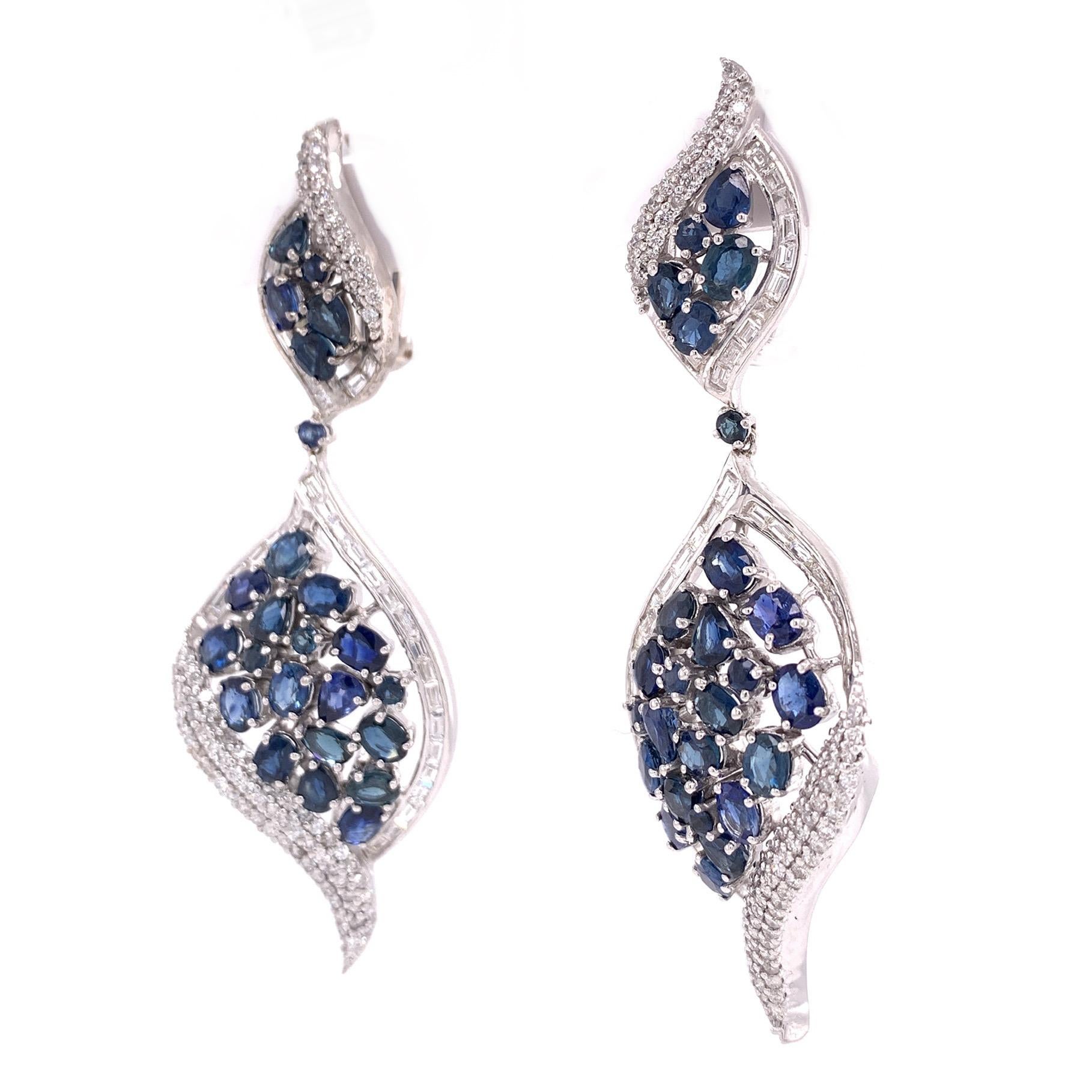 Contemporary Ruchi New York Blue Sapphire and Diamond Chandelier Earrings