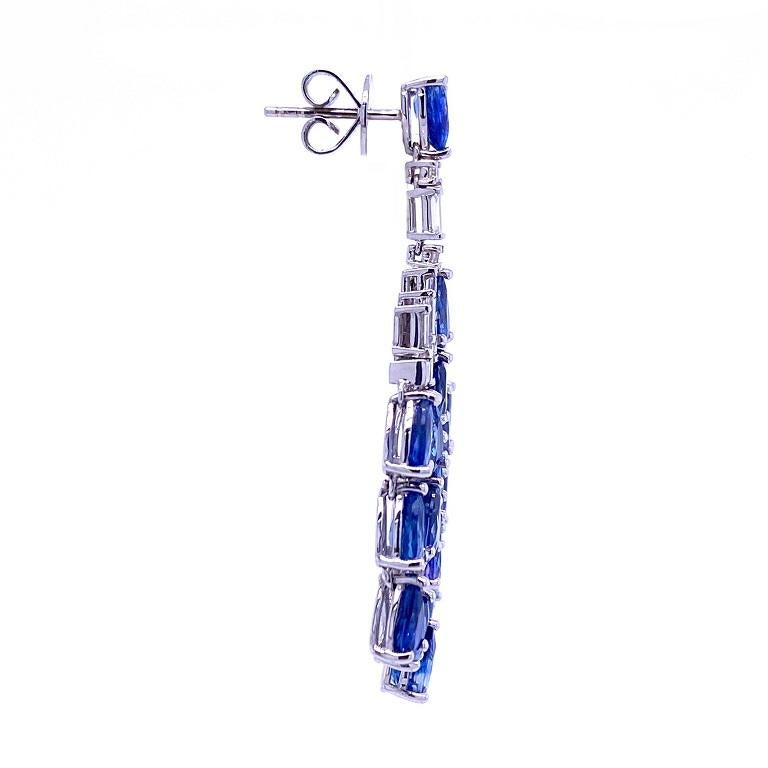 Pear Cut Ruchi New York Blue Sapphire and Diamond Chandelier Earrings