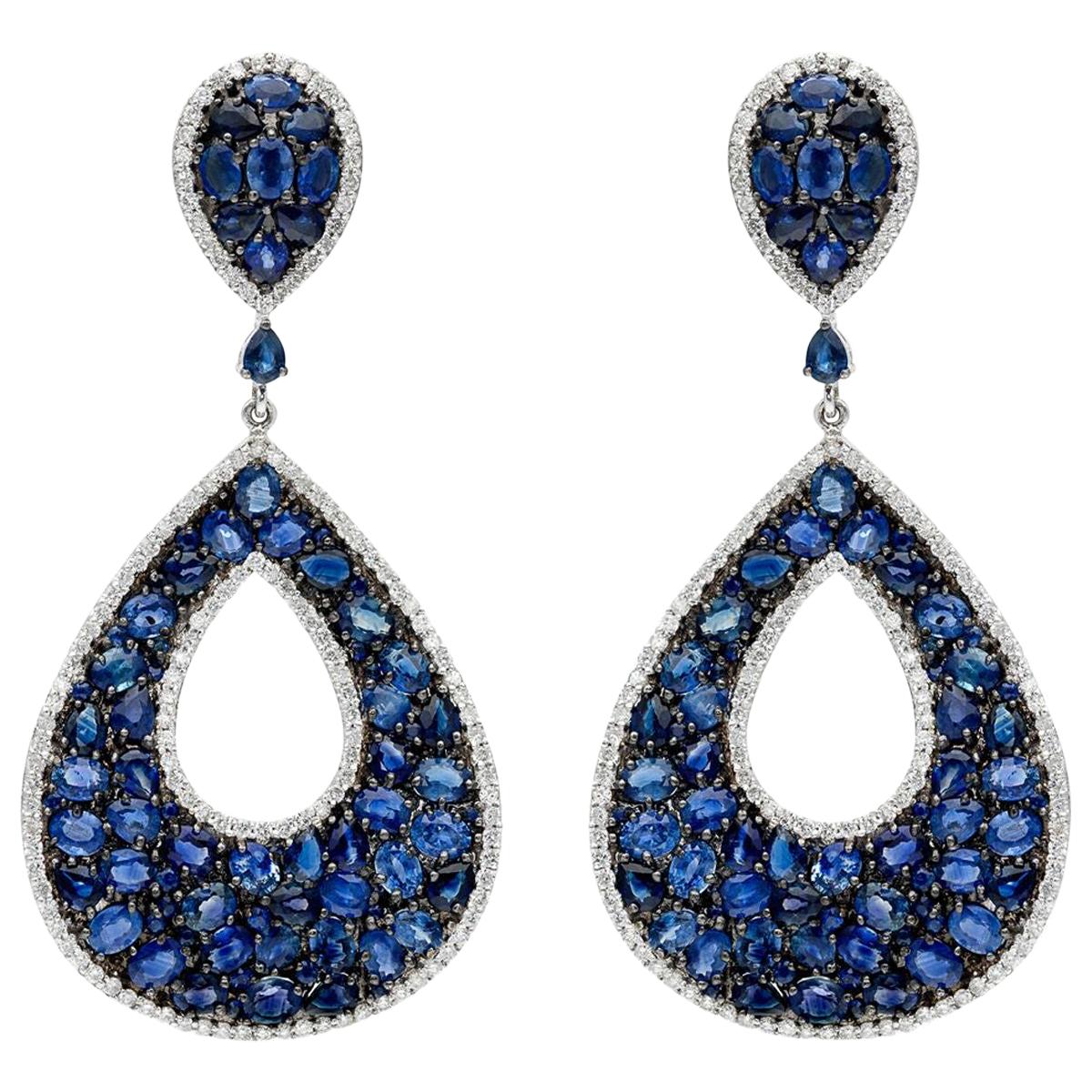 Ruchi New York Ethiopian Opal and Blue Sapphire Chandelier Earrings For