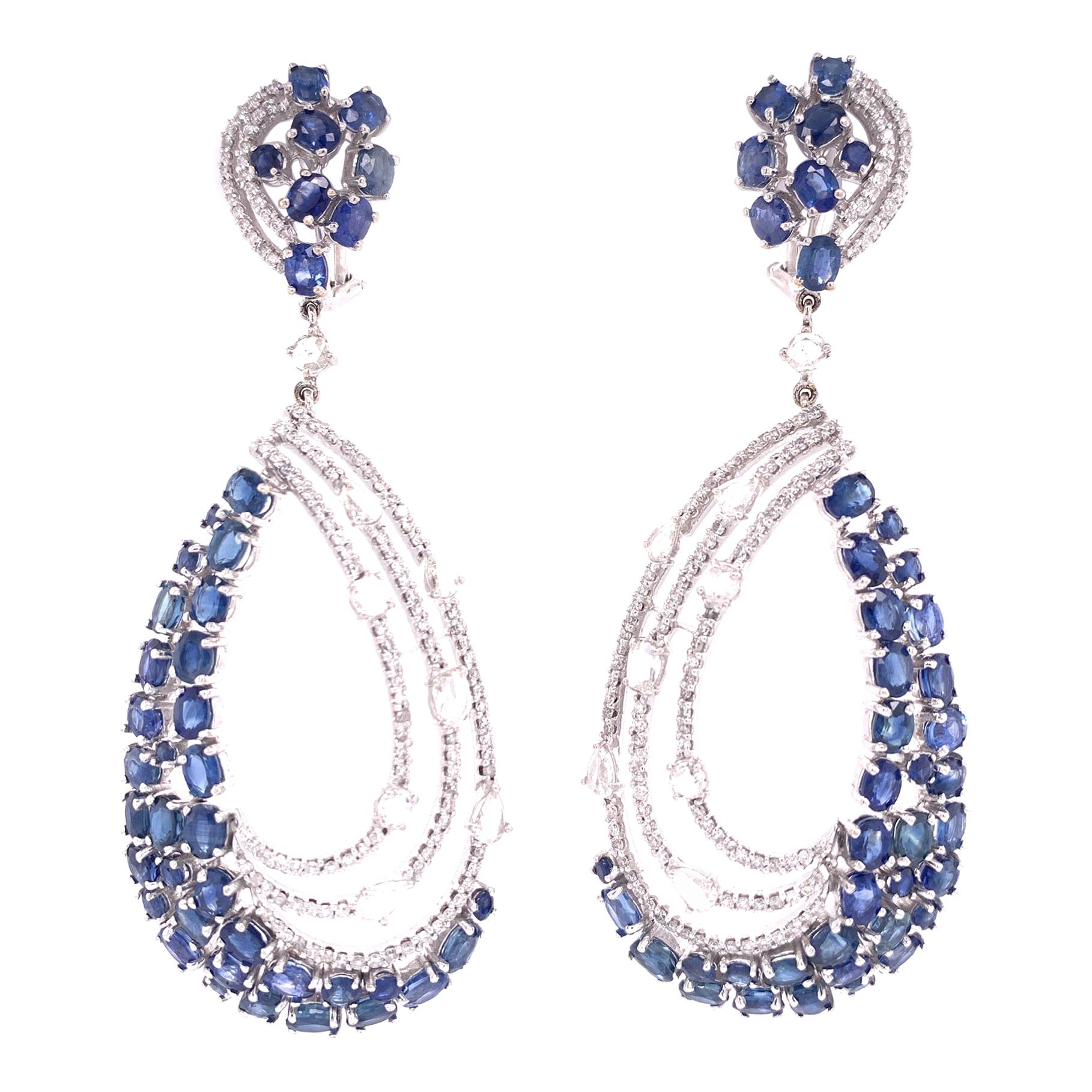 Blue Sapphire and Diamond Chandelier Earrings For Sale at 1stDibs