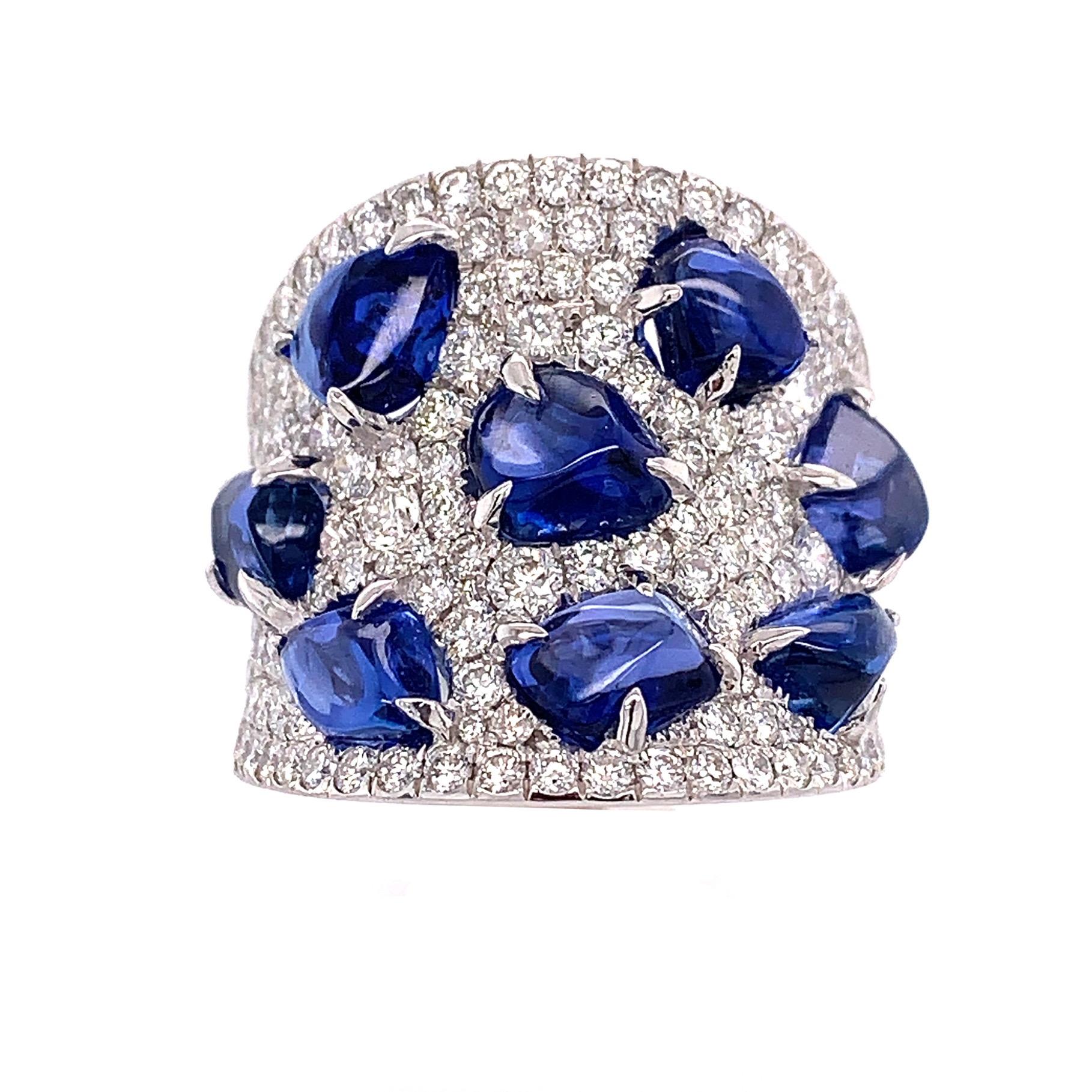 Midnight Blue Collection

Blue Sapphire nugget and Diamond pavé cocktail ring set in 18K white gold.

Sapphire: 9.62ct total weight.
Diamonds: 2.31ct total weight.
All diamonds are G-H/SI stones.
