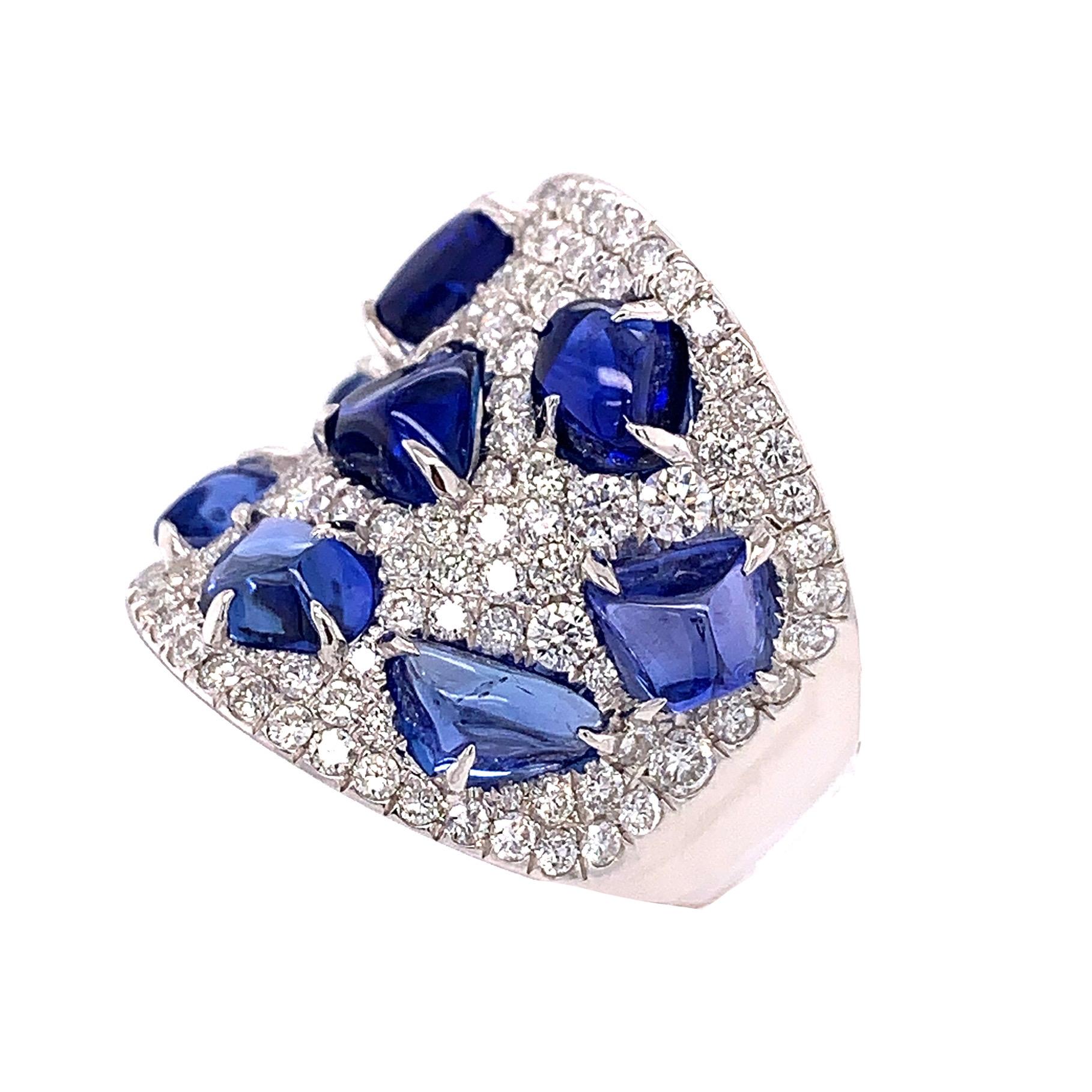 Contemporary Ruchi New York Blue Sapphire and Diamond Cocktail Ring