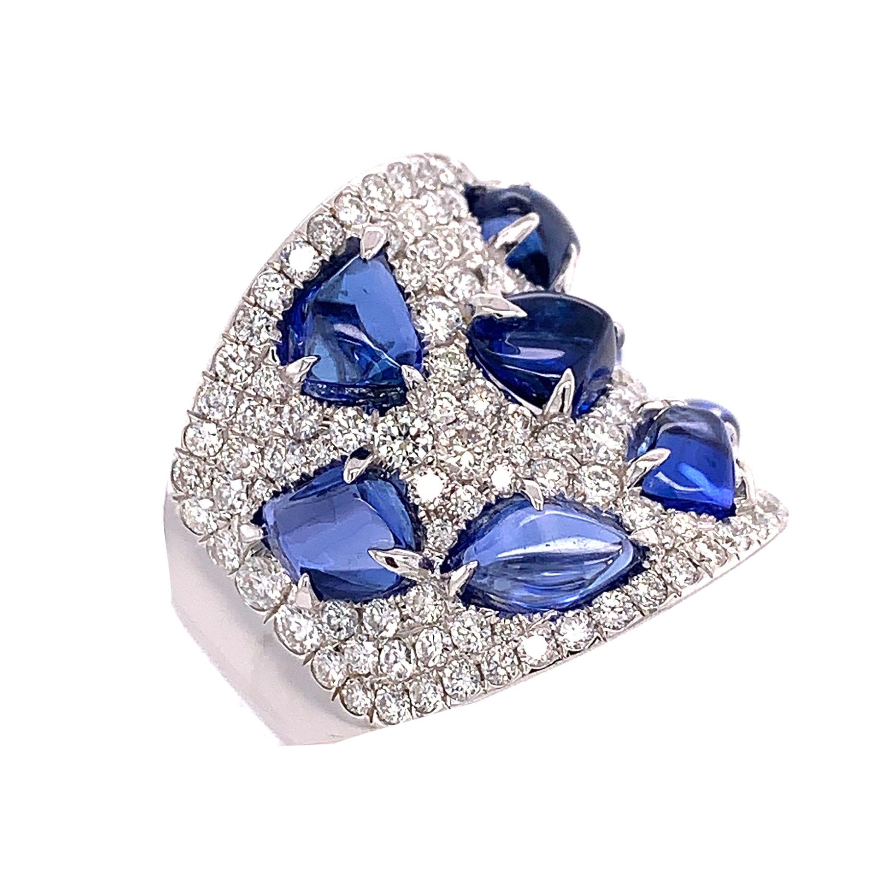 Oval Cut Ruchi New York Blue Sapphire and Diamond Cocktail Ring