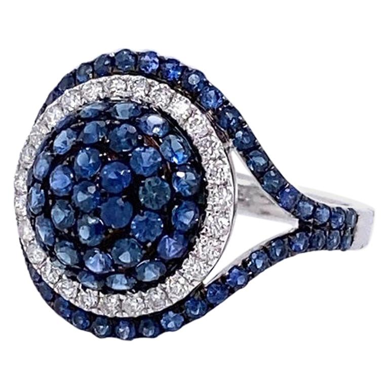 RUCHI Blue Sapphire & Pavé Diamond White Gold Dome Cocktail Ring For Sale