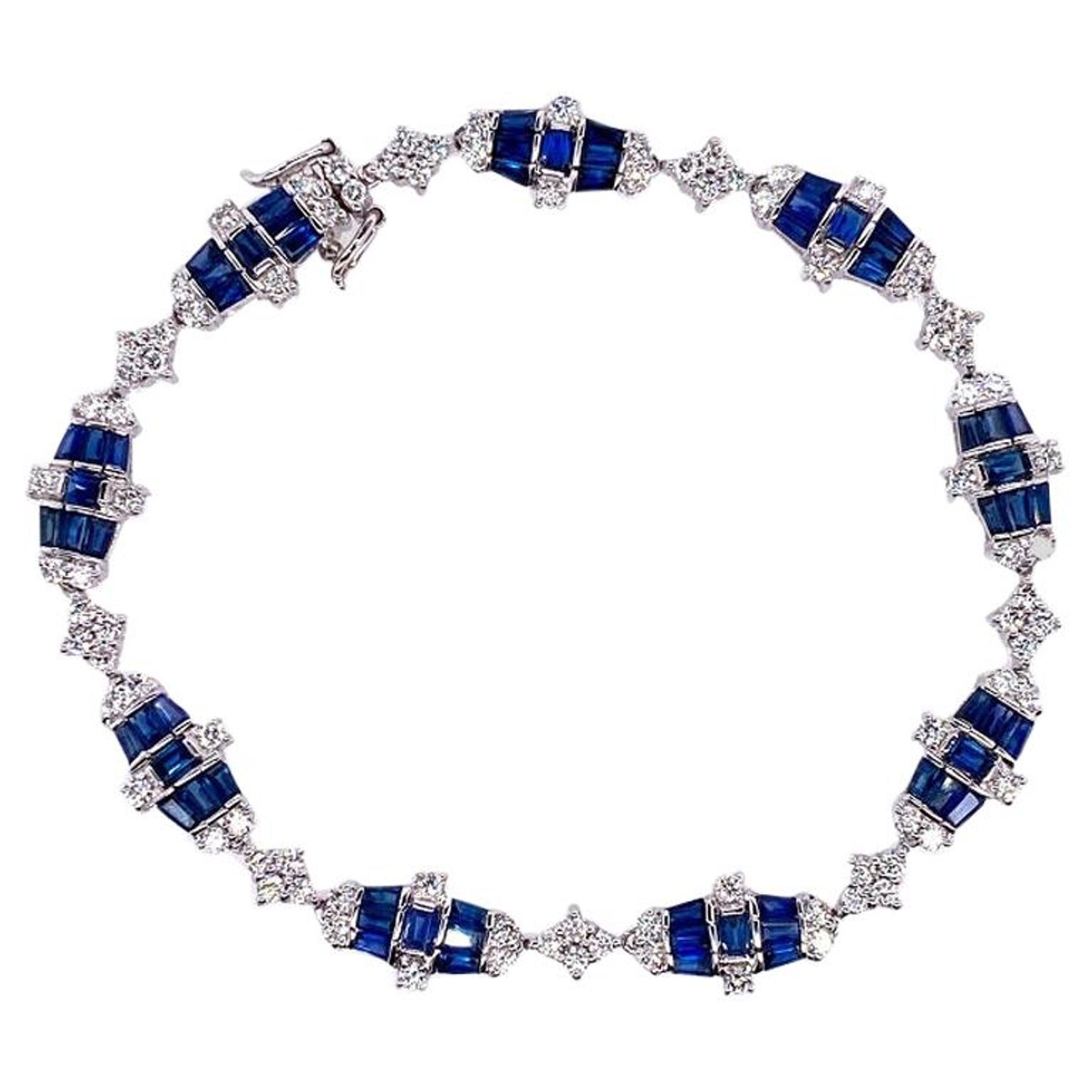 Ruchi New York Blue Sapphire and Diamond Deco Tennis Bracelet For Sale at  1stDibs