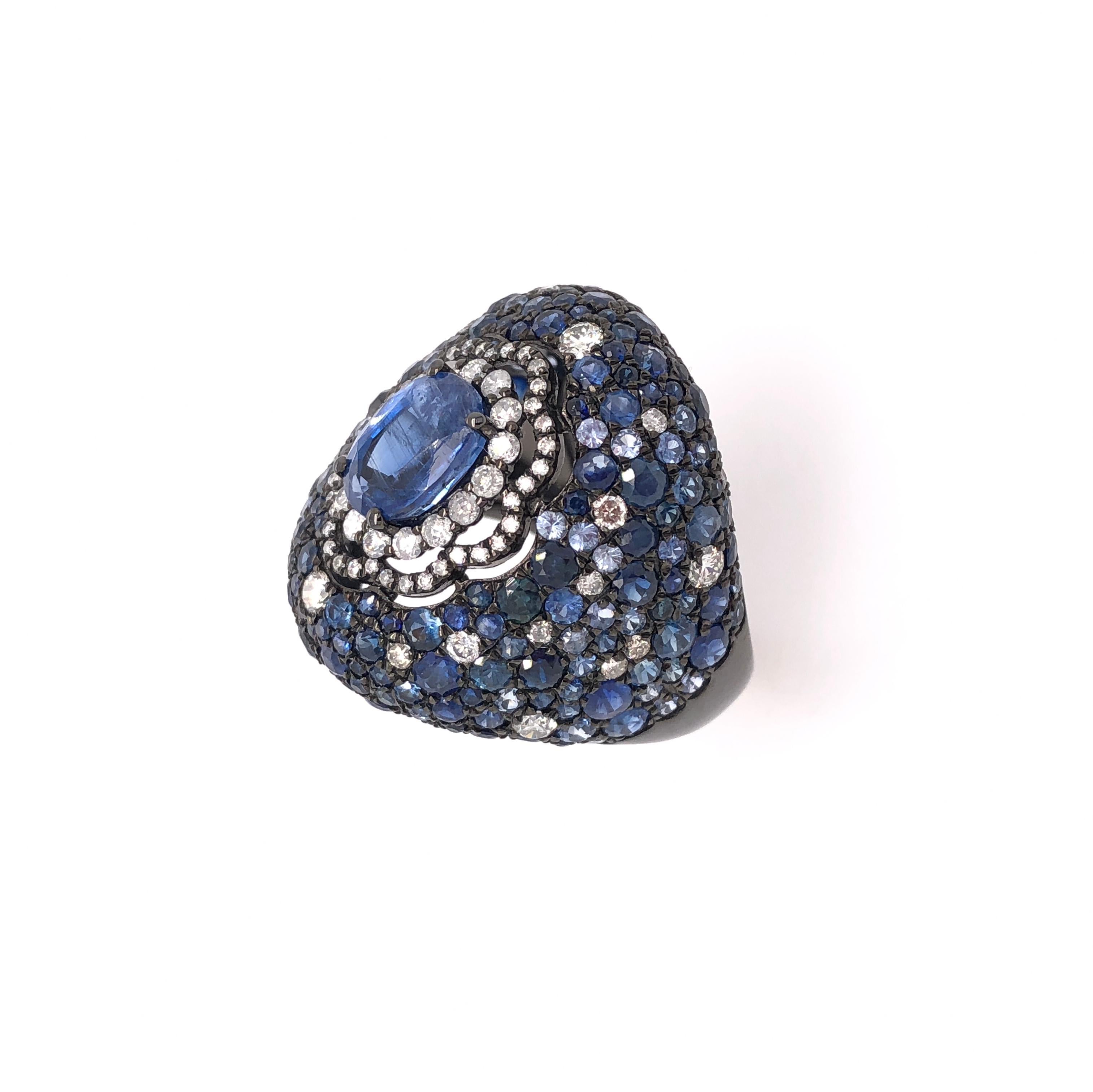 Contemporary Ruchi New York Blue Sapphire and Diamond Dome Ring