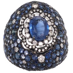 Ruchi New York Blue Sapphire and Diamond Dome Ring