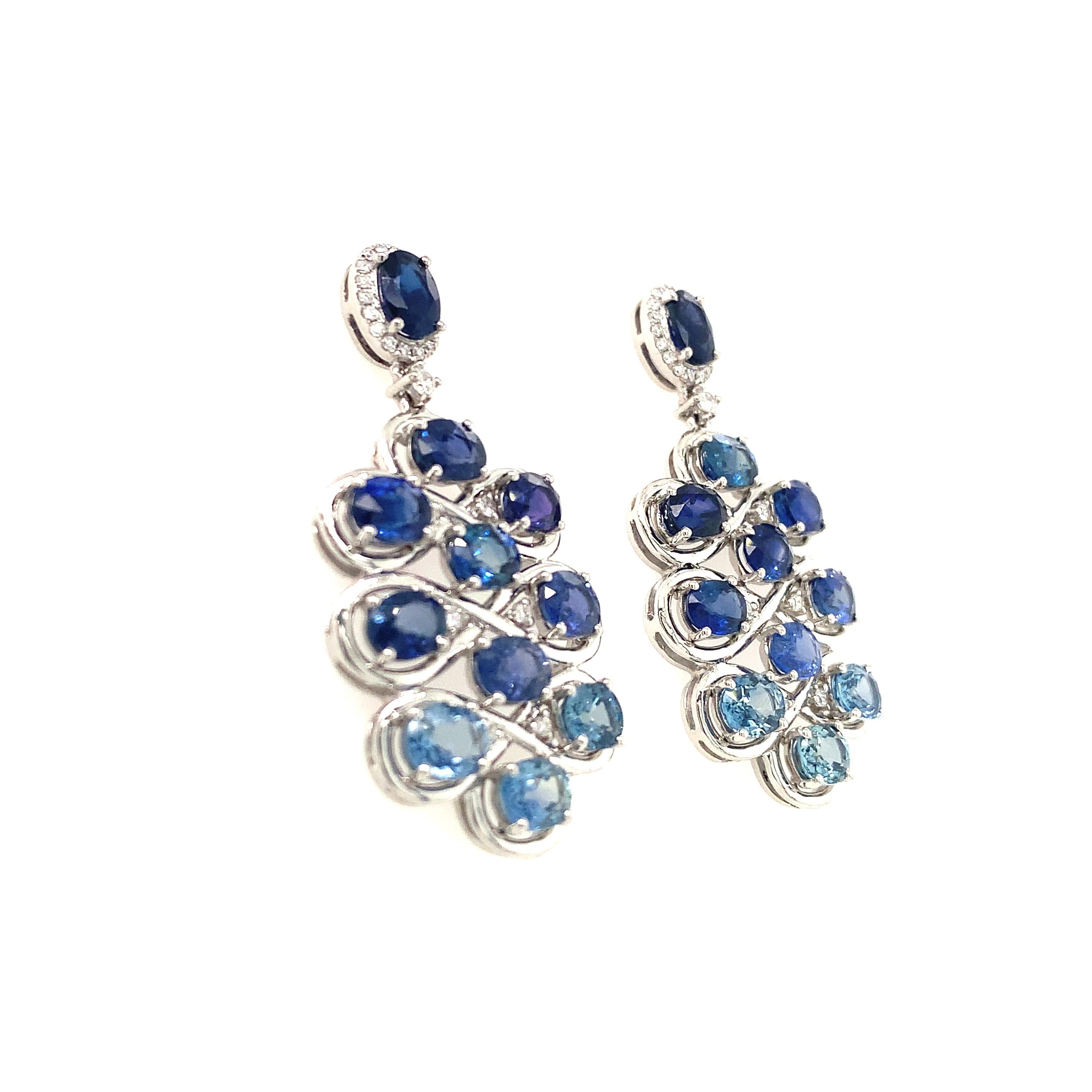 Contemporary Ruchi New York Blue Sapphire and Diamond Drop Earrings
