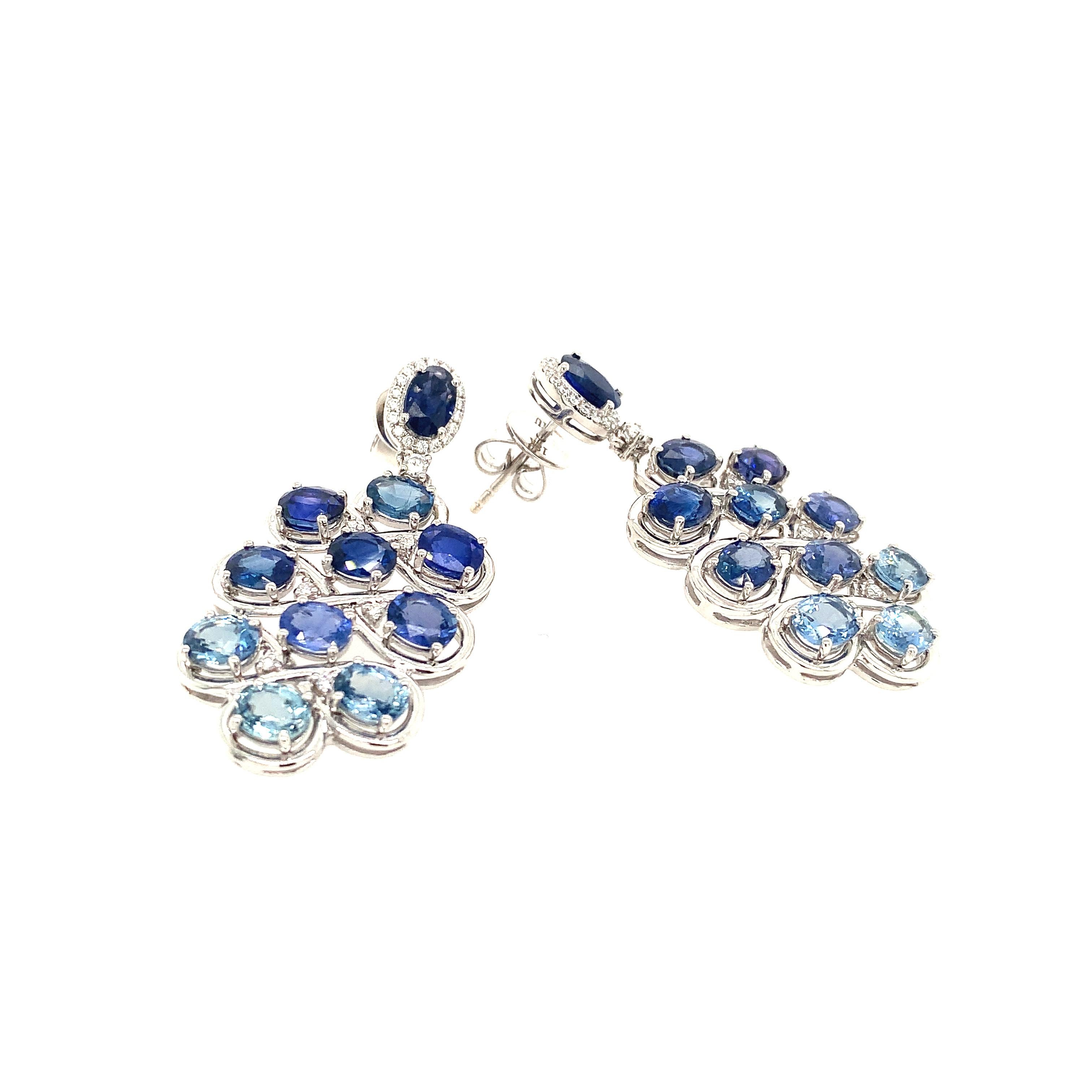 Oval Cut Ruchi New York Blue Sapphire and Diamond Drop Earrings