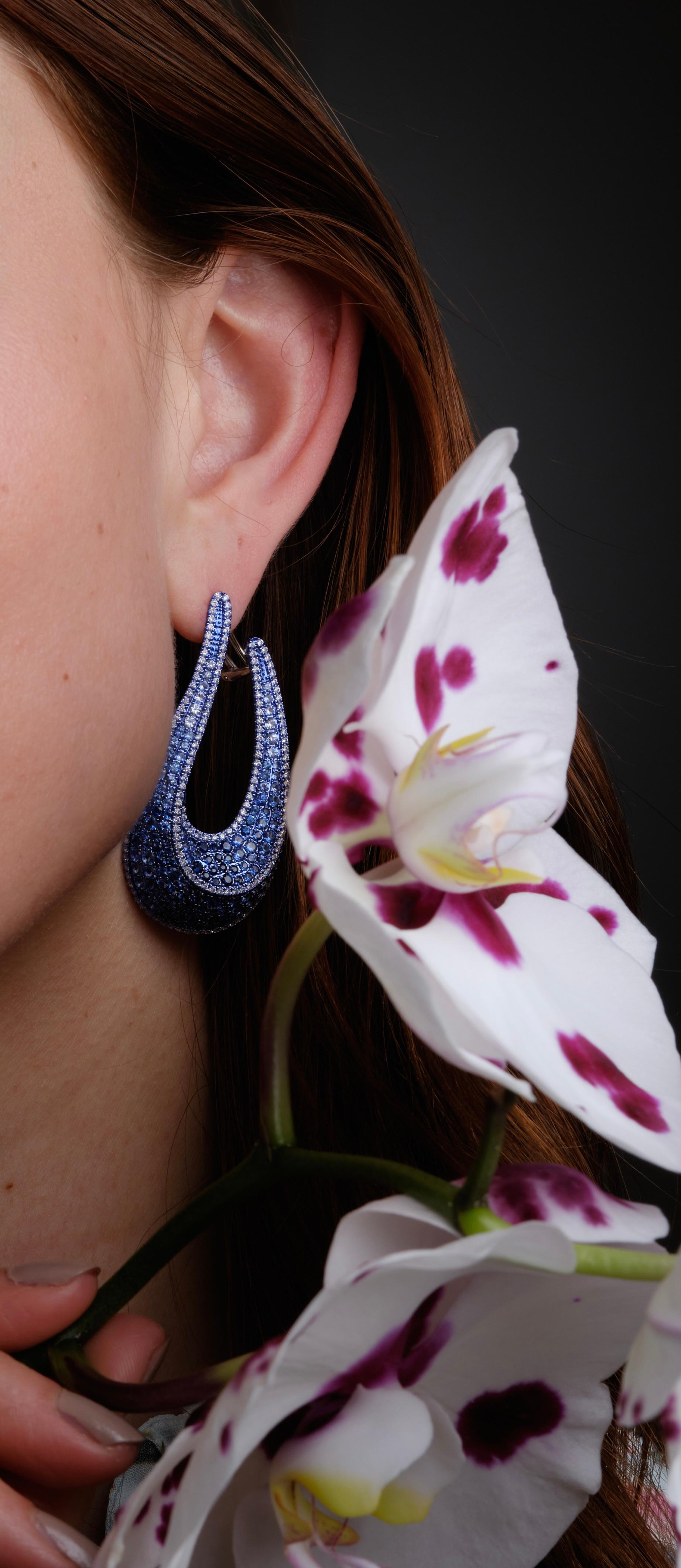 Round Cut Ruchi New York Blue Sapphire and Diamond  Earrings