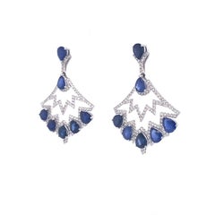 RUCHI Blue Sapphire & Pavé Diamond White Gold Zig-Zag Fan Drop Earrings