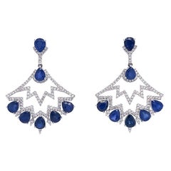 Ruchi New York Blue Sapphire and Diamond Fan Drop Earrings