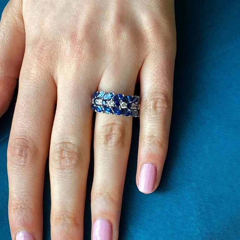 Mixed Cut Ruchi New York Blue Sapphire and Diamond Ring