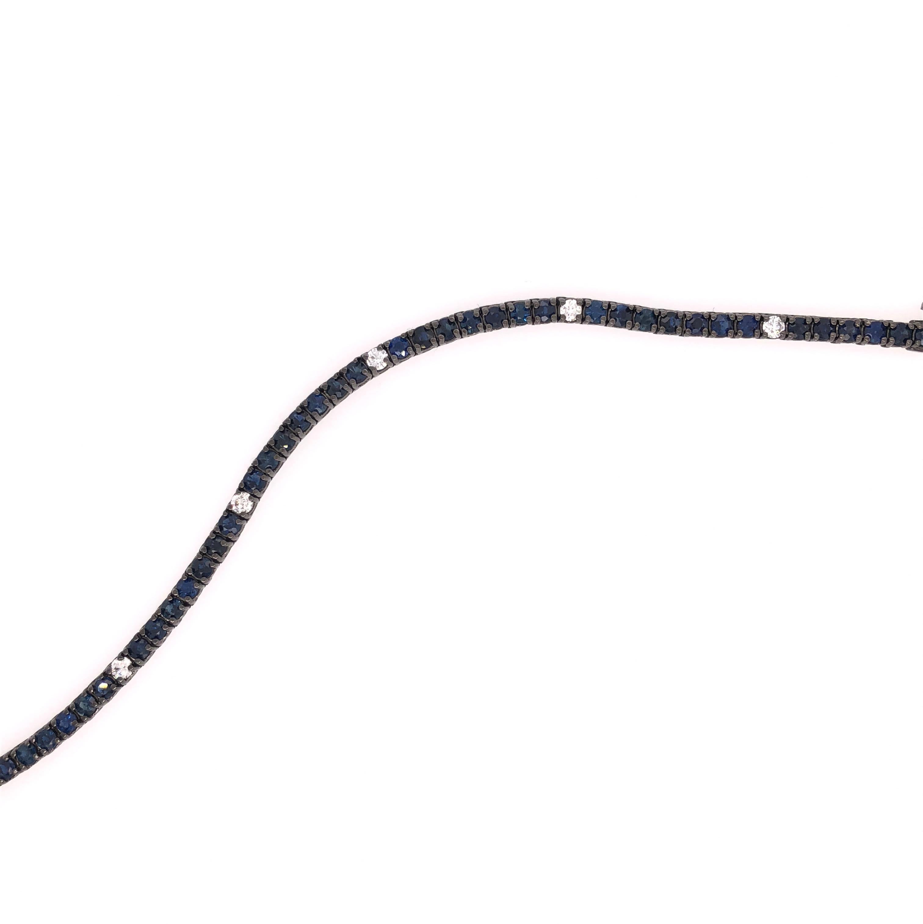 Modern RUCHI Brilliant-Cut Blue Sapphire and Diamond Black Rhodium Tennis Bracelet For Sale