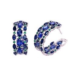 RUCHI Blue Sapphire, Emerald and Diamond White Gold Hoop Earrings