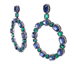 RUCHI Blue Sapphire, Emerald and Diamond Black Rhodium Dangle Earrings