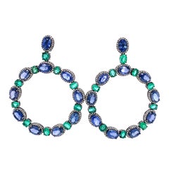 Ruchi New York Blue Sapphire and Emerald Round Shape Dangle Earrings