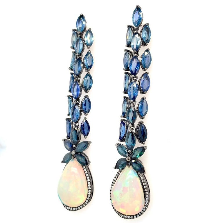 Ruchi New York Blue Sapphire and Ethiopian Opal Chandelier Earrings at
