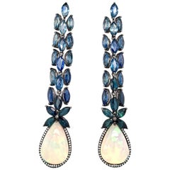 Ruchi New York Blue Sapphire and Ethiopian Opal Chandelier Earrings