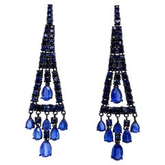 RUCHI Blue Sapphire and Kyanite Black Rhodium Chandelier Earrings