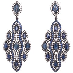 Ruchi New York Blue Sapphire Black Rhodium Drop Earrings