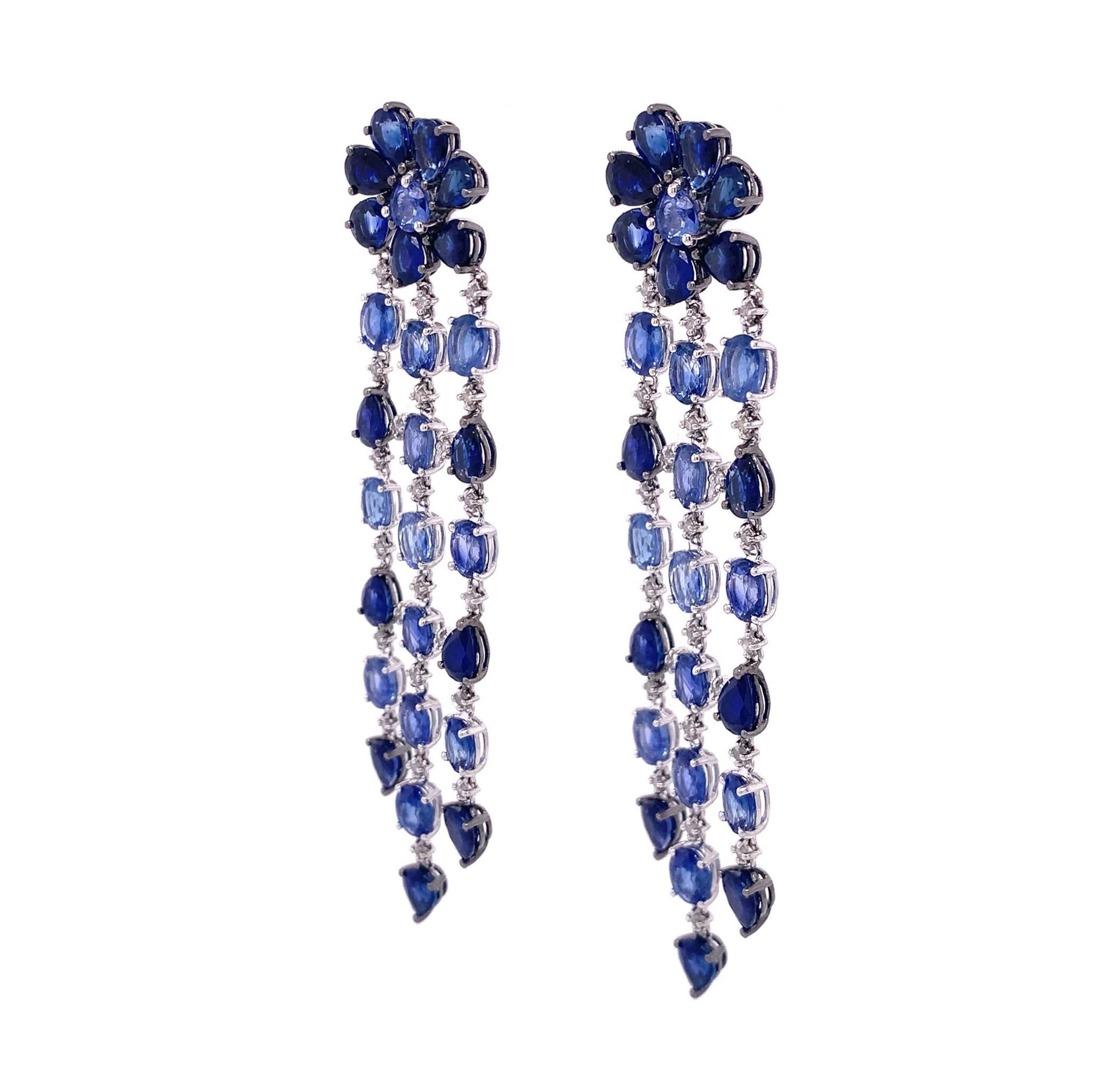 RUCHI Ombré Blauer Saphir & Diamant-Kronleuchter-Ohrringe (Zeitgenössisch) im Angebot