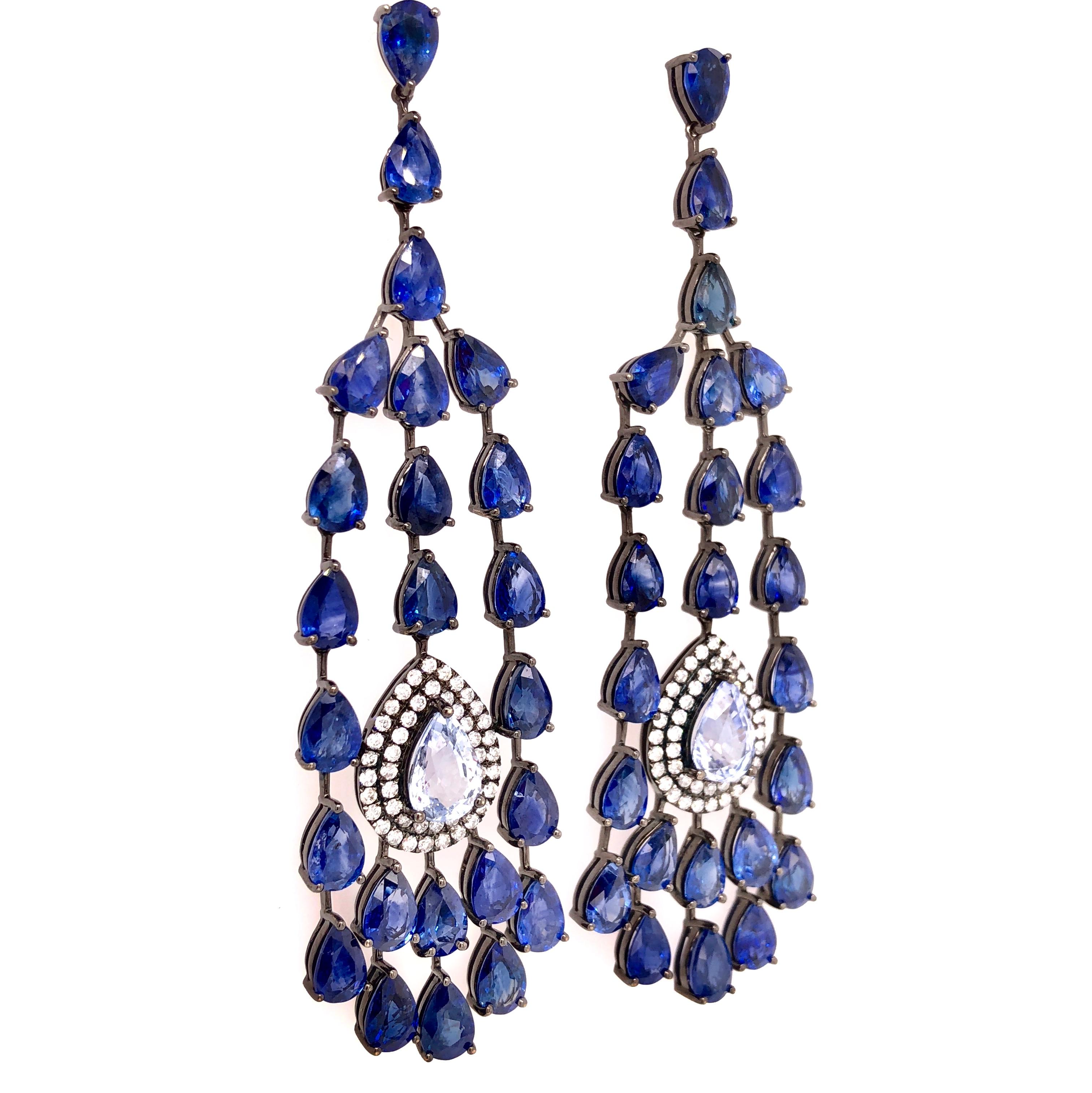 Contemporary Ruchi New York Blue Sapphire Chandelier Earrings