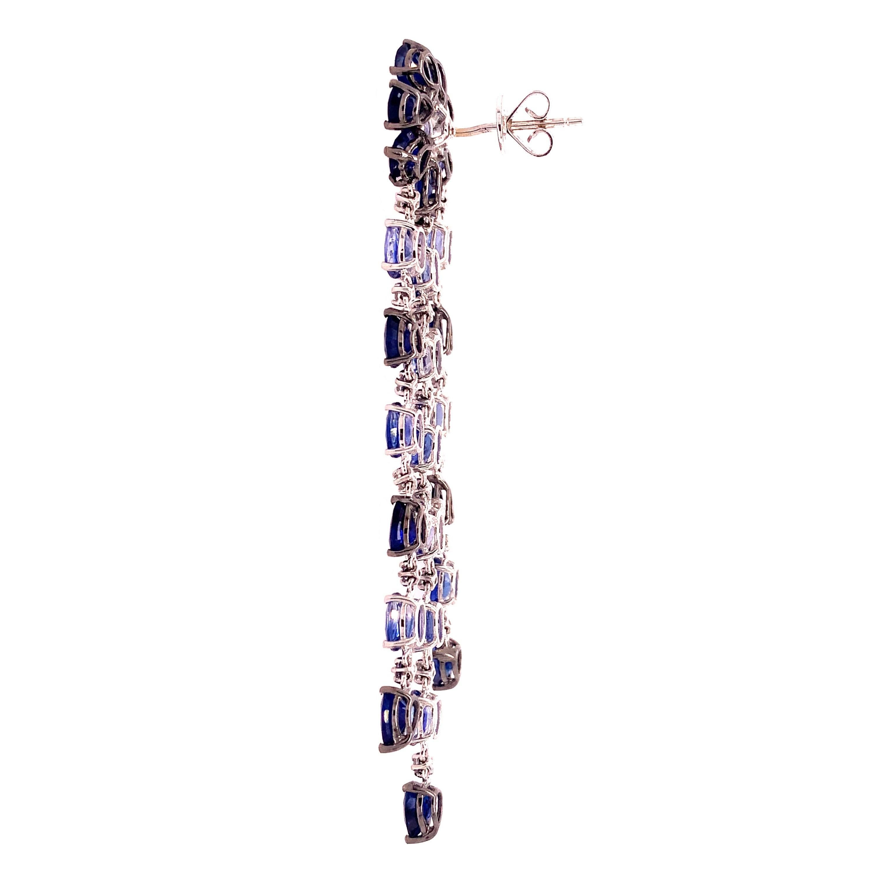 RUCHI Ombré Blauer Saphir & Diamant-Kronleuchter-Ohrringe (Gemischter Schliff) im Angebot