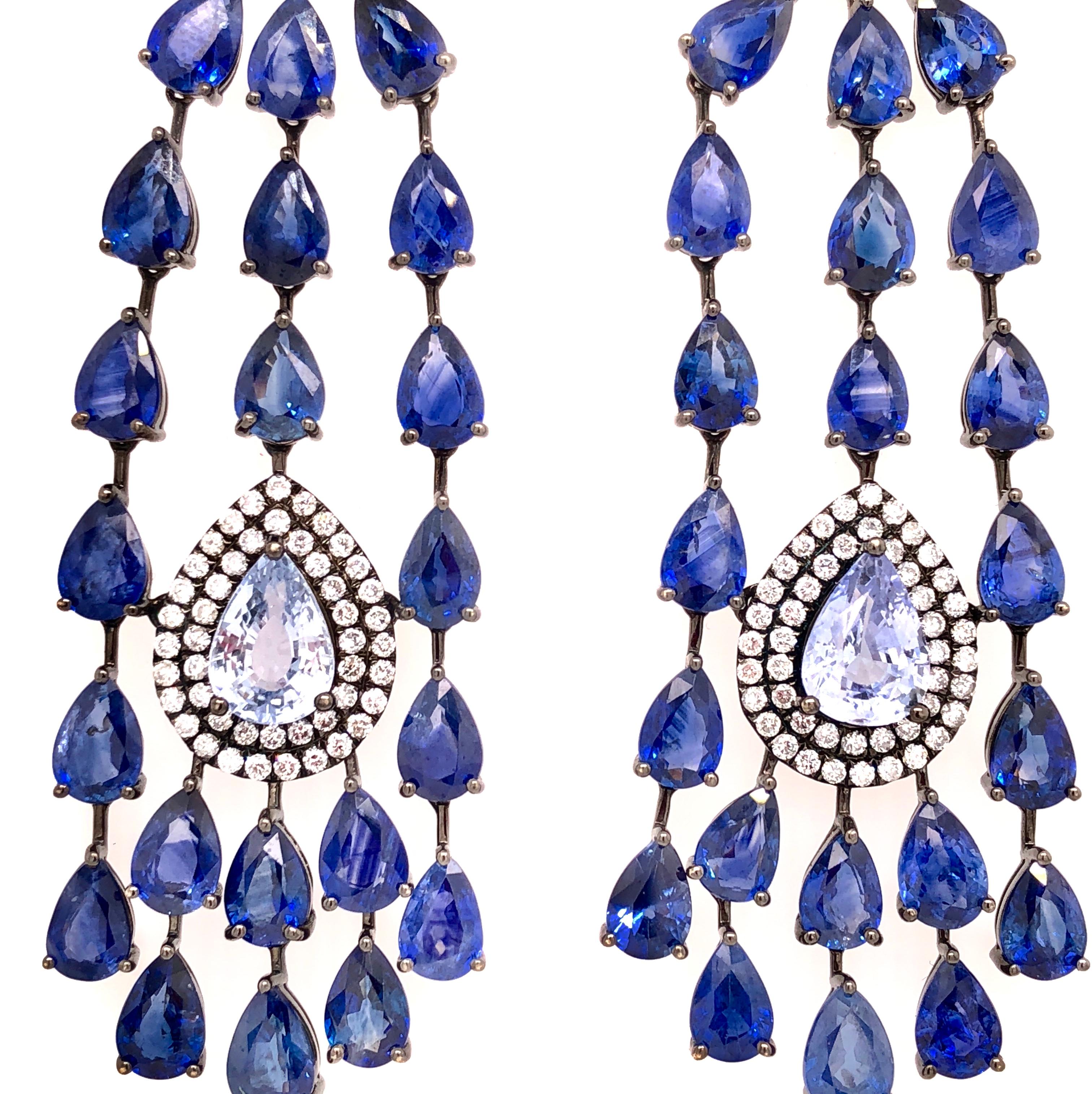 Pear Cut Ruchi New York Blue Sapphire Chandelier Earrings
