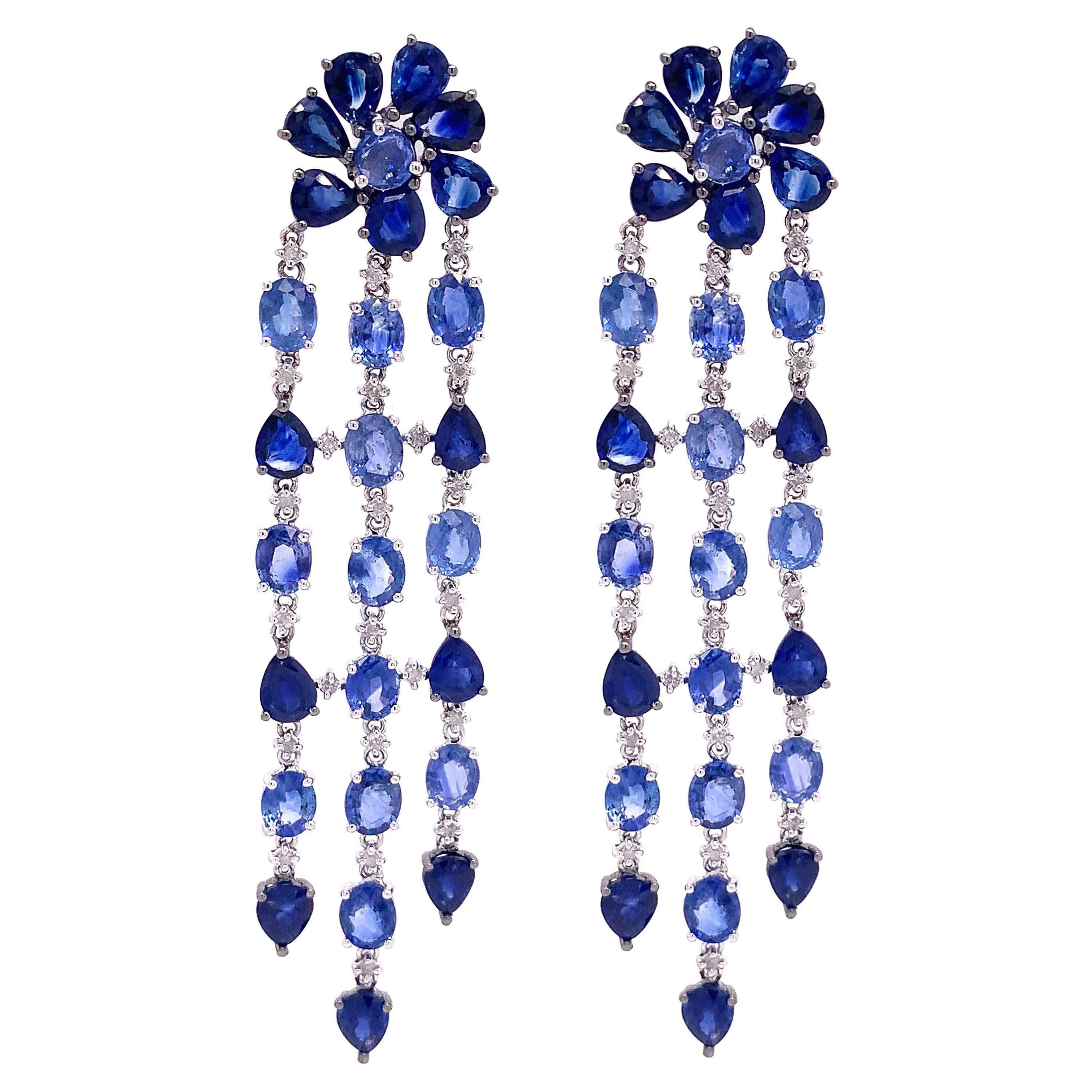 RUCHI Ombré Blauer Saphir & Diamant-Kronleuchter-Ohrringe im Angebot