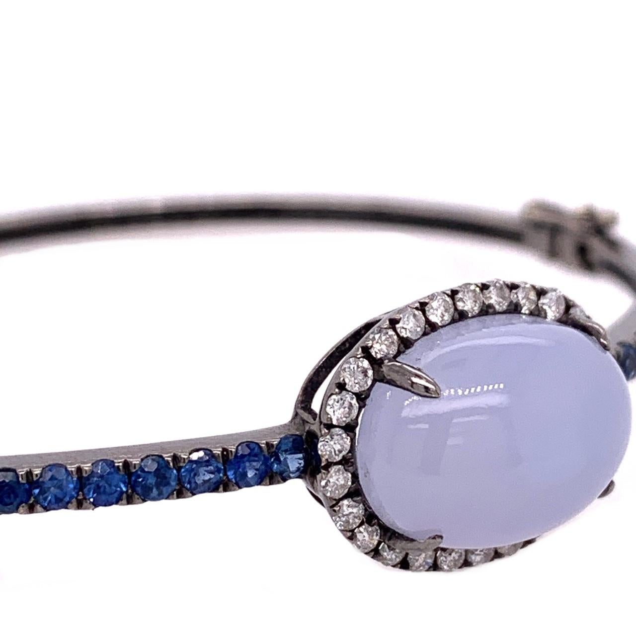 Contemporary Ruchi New York Blue Sapphire, Diamond and Chalcedony Bangle Bracelet