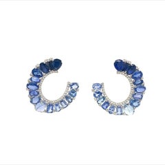RUCHI Ombré Blue Sapphire and Diamond Diamond C-Shape Clip-On Earrings