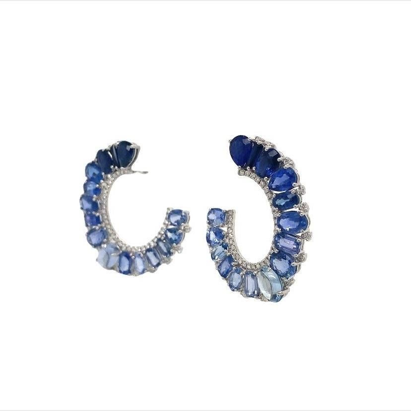 Contemporary RUCHI Ombré Blue Sapphire and Diamond Diamond C-Shape Clip-On Earrings For Sale