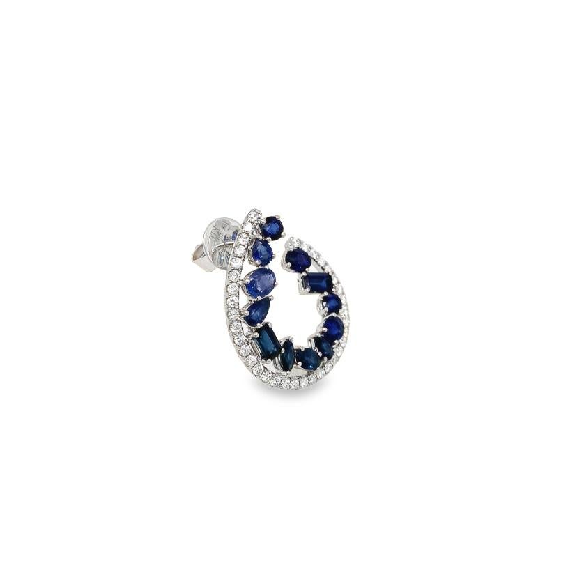 RUCHI Mixed-Shape Blue Sapphire and Diamond Yellow Gold C-Shape Earrings In New Condition For Sale In New York, NY