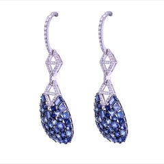 RUCHI Mixed Shape Blue Sapphire and Diamond White Gold Chandelier Earrings