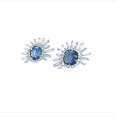 RUCHI Blue Sapphire with Baguette Diamond Stud Earrings